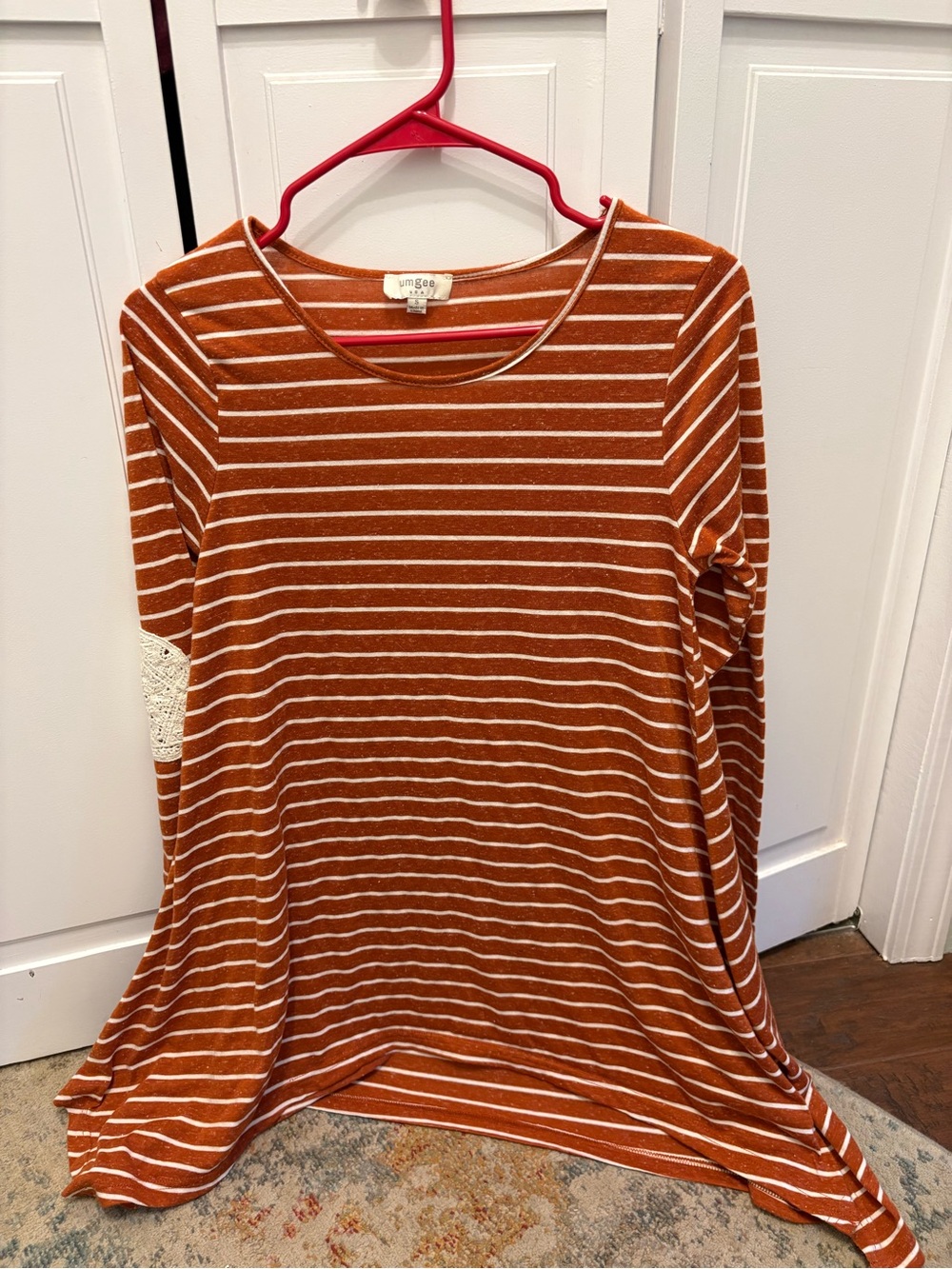 Umgee Burnt Orange and White Striped Long Sleeve Top